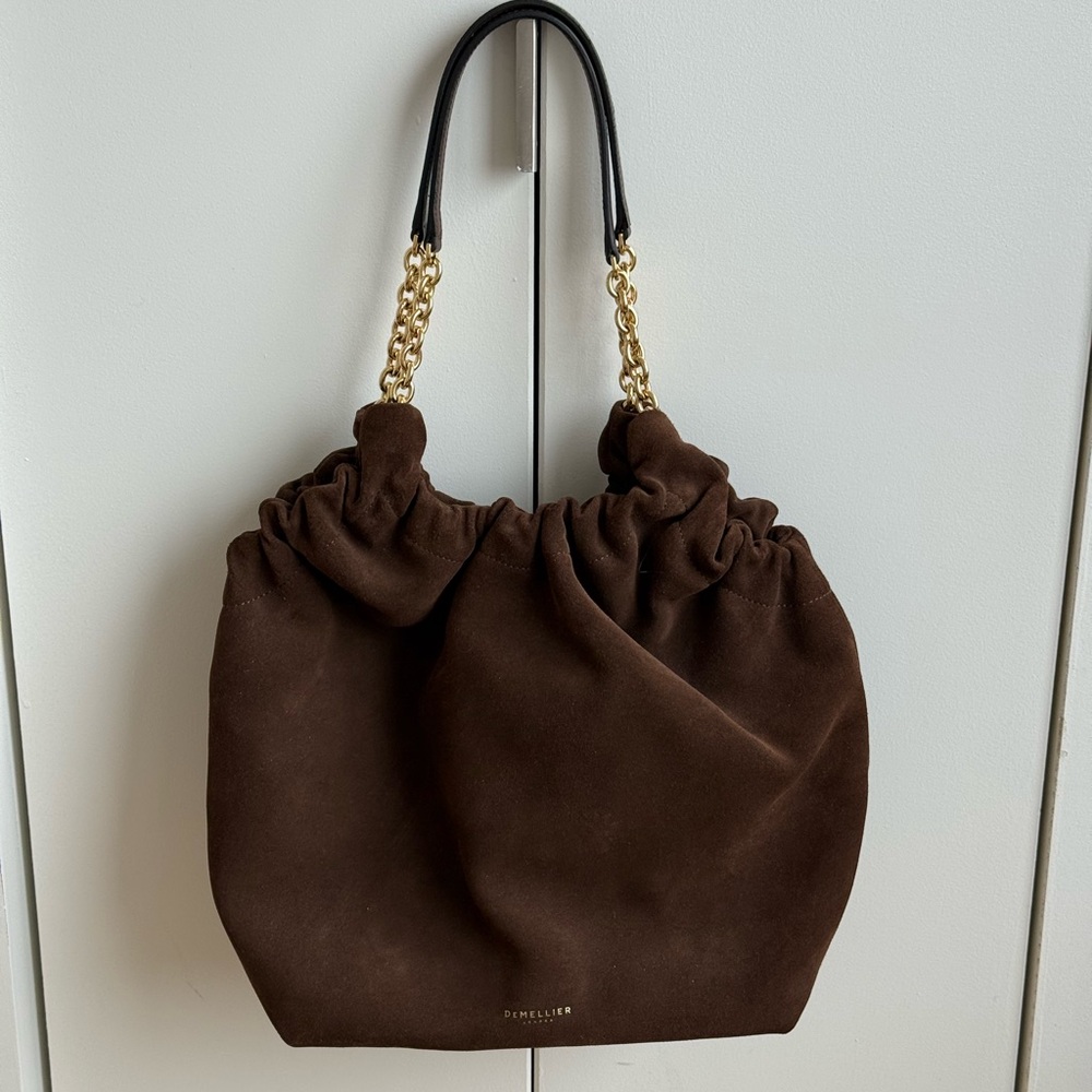 DeMellier Brown Suede Shoulder Bag with Gold Chain